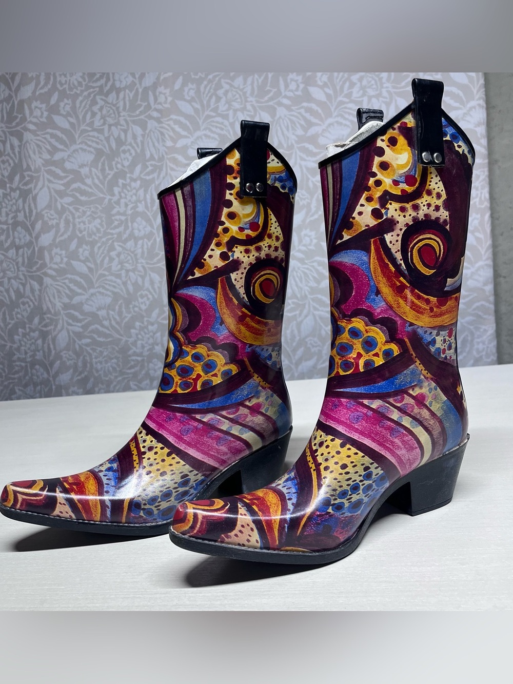 Nomad Yippy Multicolor Pointed Toe Rain boots Torquoise Monet.